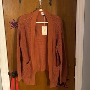 Universal Thread Open-Front Waffle Knit Cardigan - Rust Orange